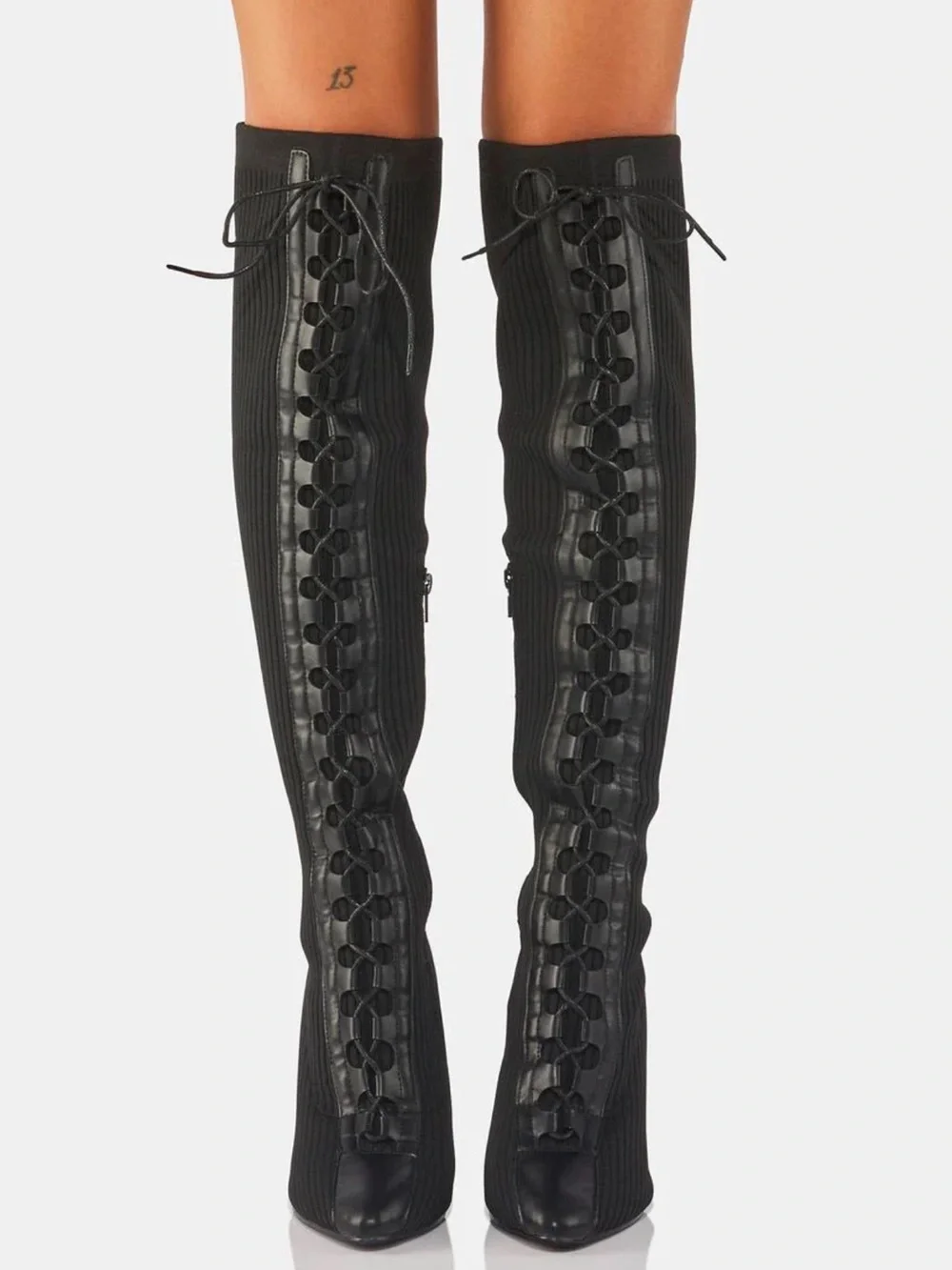 Over-the-Knee Lace-Up Boots - Black